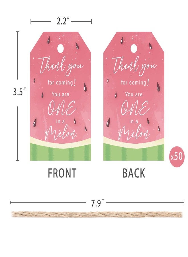 Aukolass 50PCS Watermelon Thank You Tags, Thanks a Melon Gift Tag with String for Summer Watermelon First Birthday, Sweet Fruit Present Labels for One in a Melon Party Favors (Melon Style) - Image 2